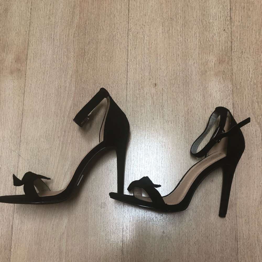 Black Suede Open-Toe Stiletto Heels